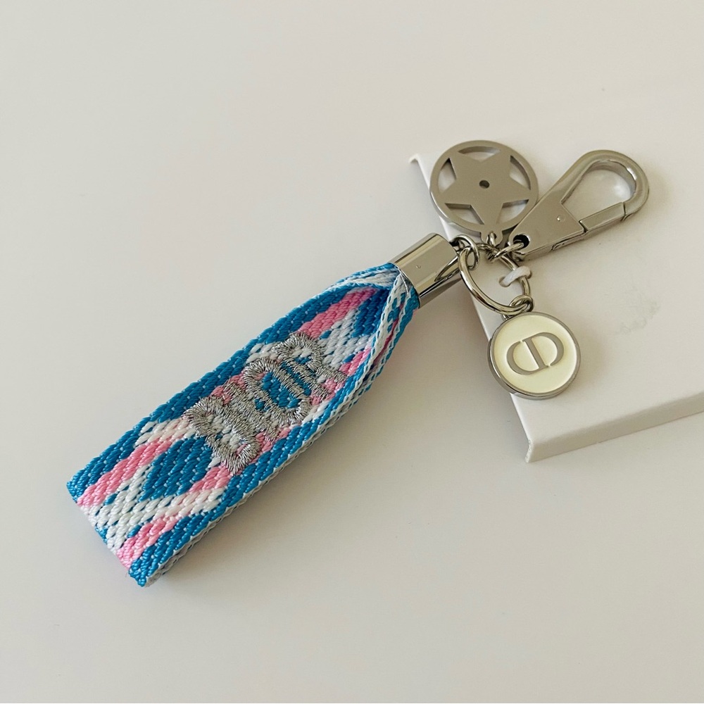 Brand New Dior Silver Tone Star Charm Logo Embroidery Key Chain - Picture 5 of 8